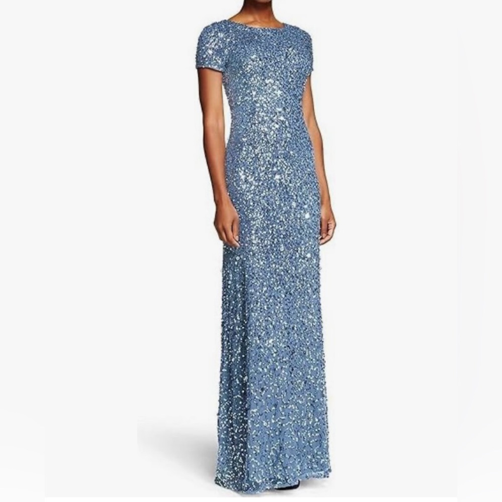 NWT - Adrianna Papell Elegant Blue Sequin Gown